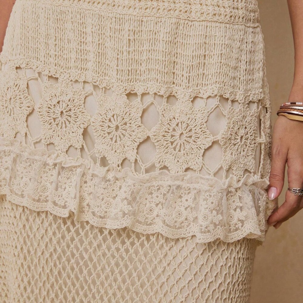 Apricot Casual Women's Lace Trim Knit Skirt - Picture 4 of 7